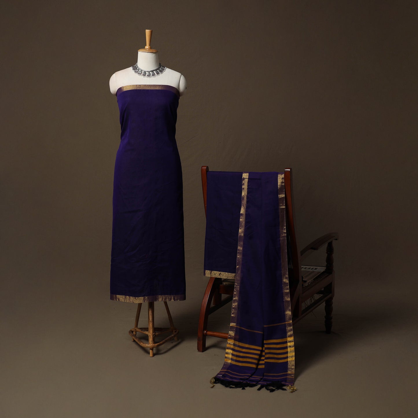 Dharwad Cotton 3pc Unstitched Dress Material Suit Set with Woven Border 09