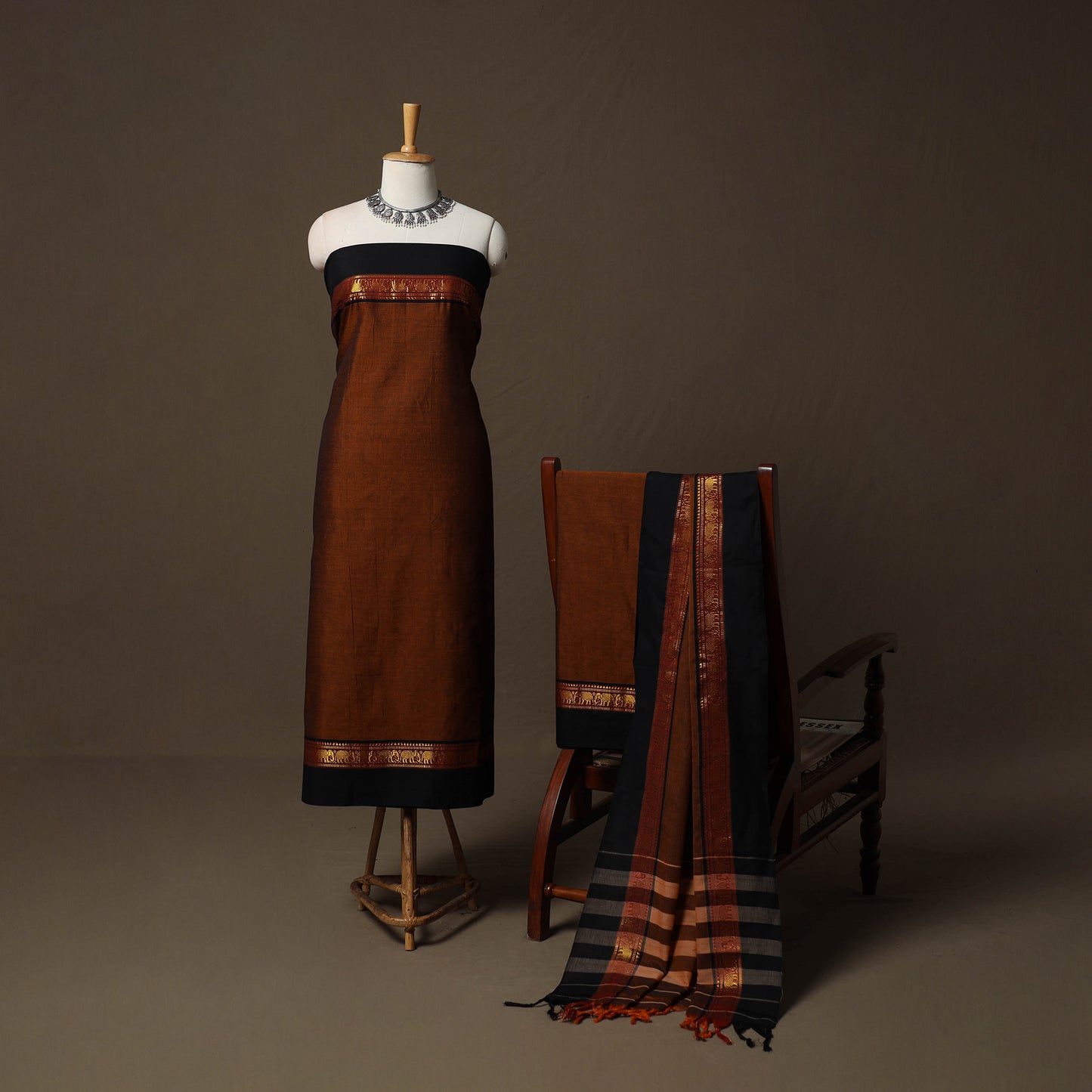 Dharwad Cotton 3pc Unstitched Dress Material Suit Set with Woven Border 07