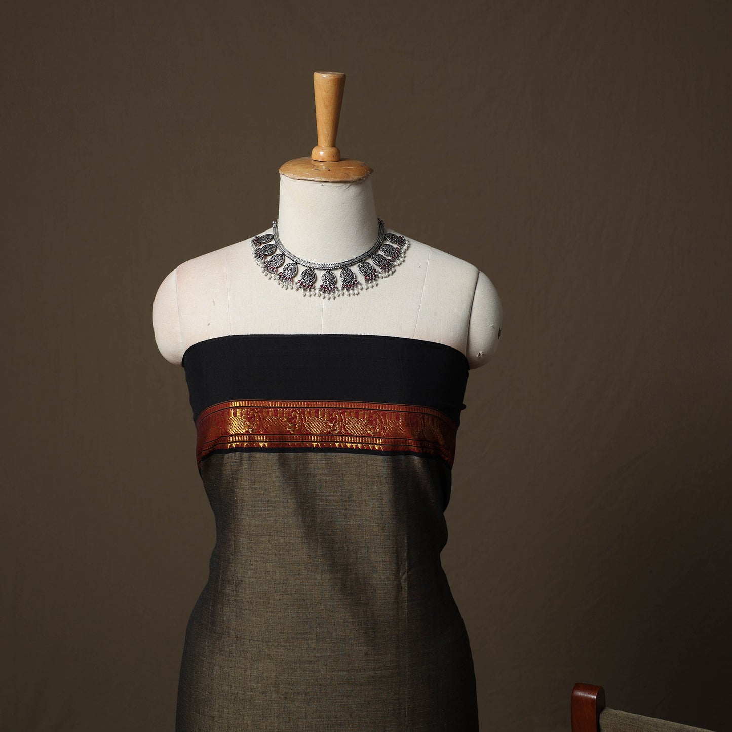 Dharwad Cotton 3pc Unstitched Dress Material Suit Set with Woven Border 05