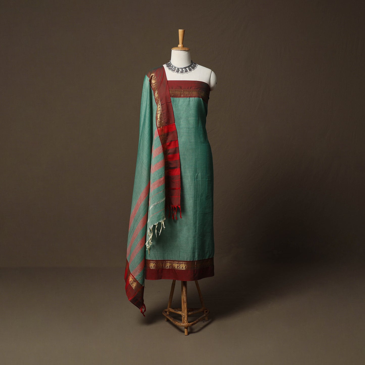 Dharwad Cotton 3pc Unstitched Dress Material Suit Set with Woven Border 03