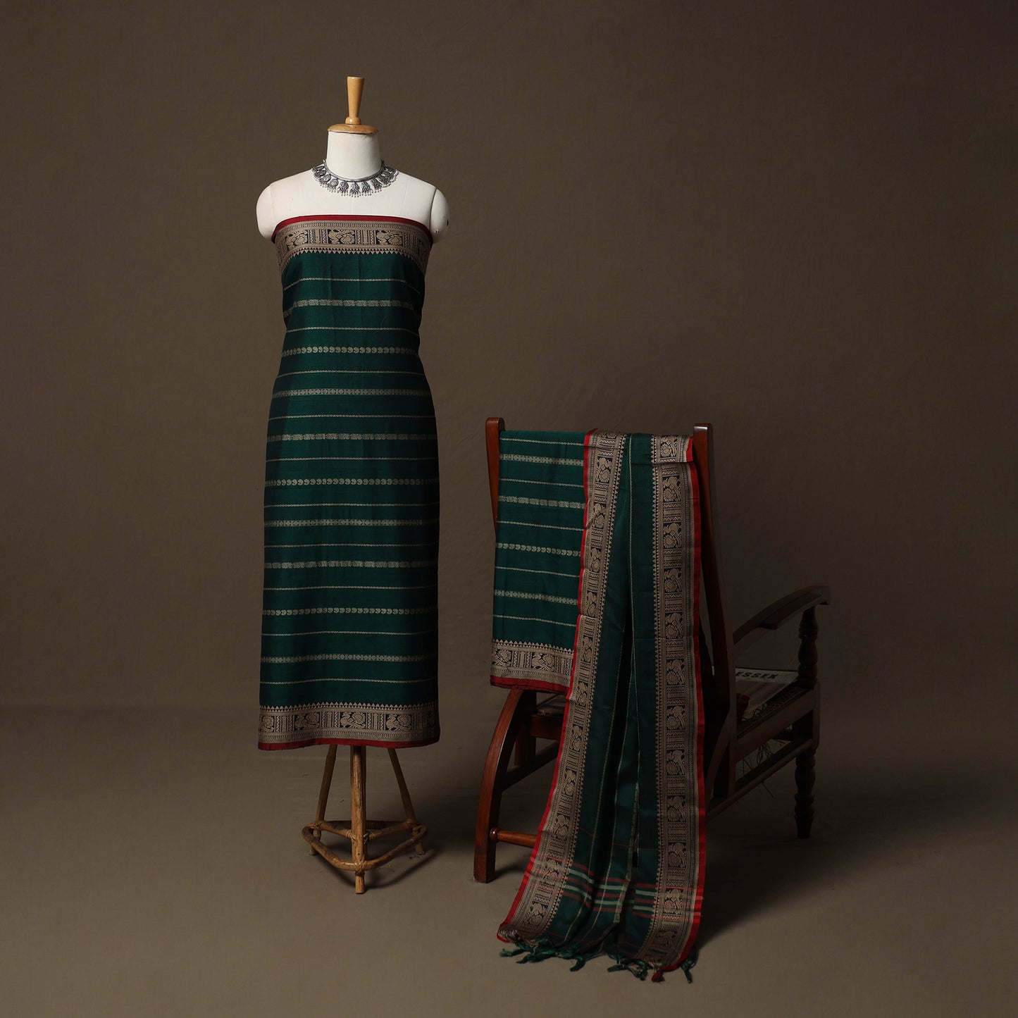 Dharwad Cotton 3pc Unstitched Dress Material Suit Set with Woven Border 01