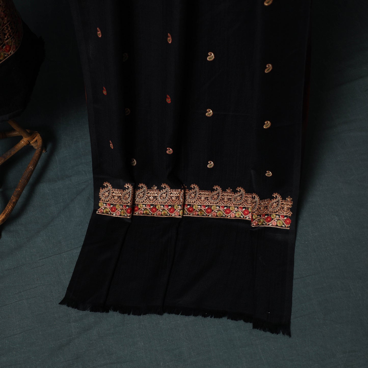 3pc Heavy Embroidered Wool Unstitched Dress Material Suit Set 14
