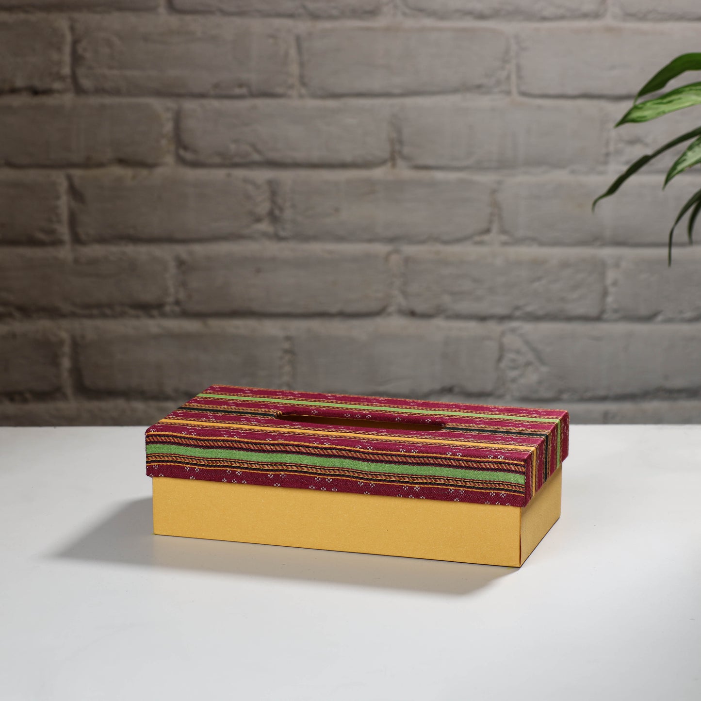 Yellow Handcrafted Mashru Silk Fabric Tissue Box