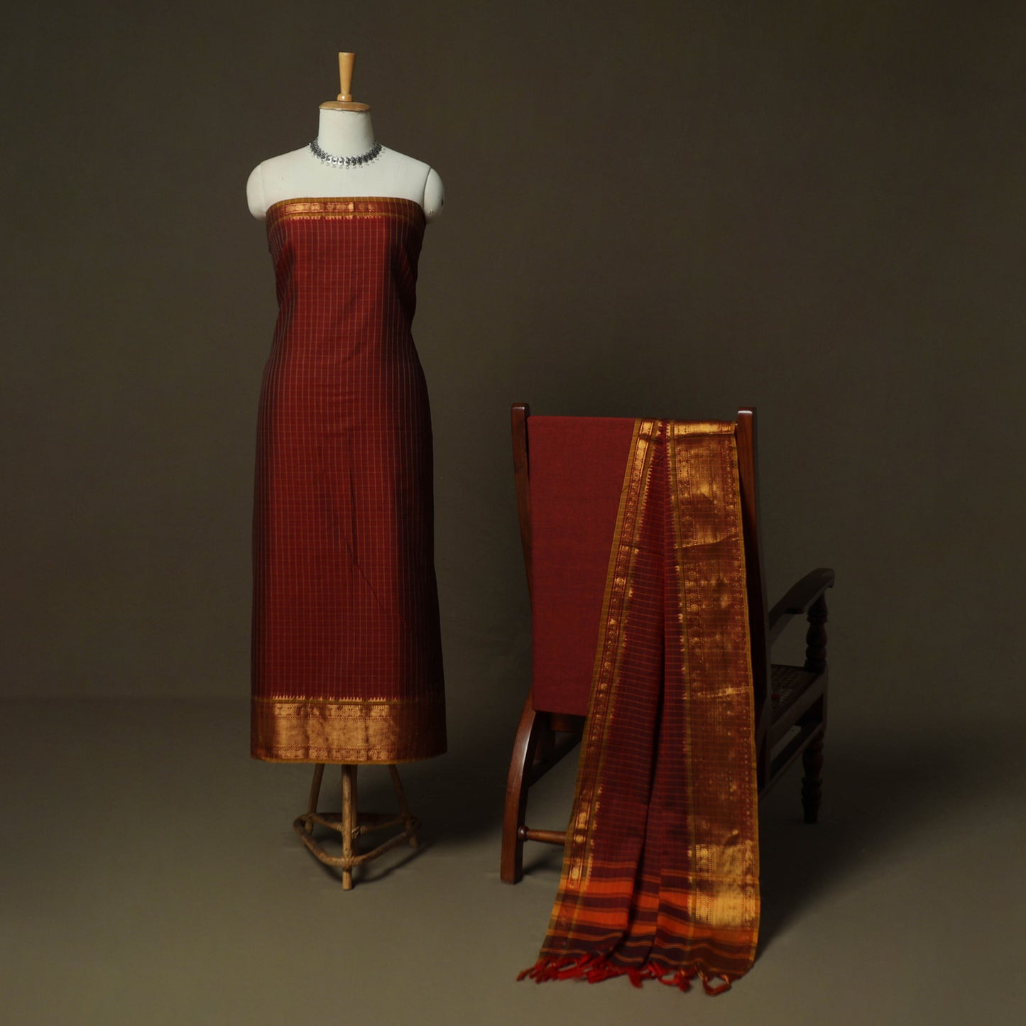 Dharwad Woven Cotton 3pc Unstitched Dress Material Suit Set 10