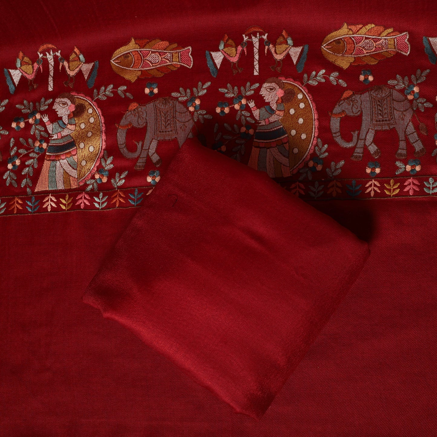 3pc Heavy Embroidered Wool Unstitched Dress Material Suit Set 23