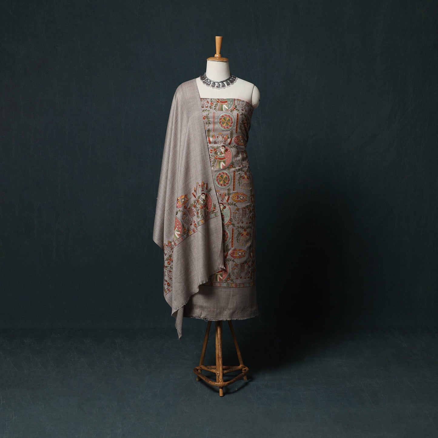 3pc Heavy Embroidered Wool Unstitched Dress Material Suit Set 25