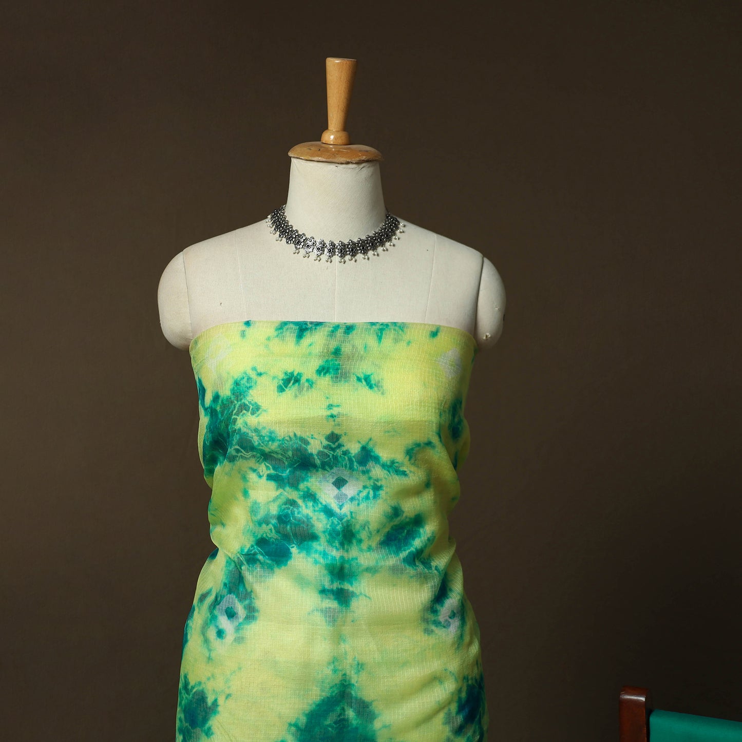 Shibori Tie-Dye Kota Doria Silk 3pc Unstitched Dress Material Suit Set 03