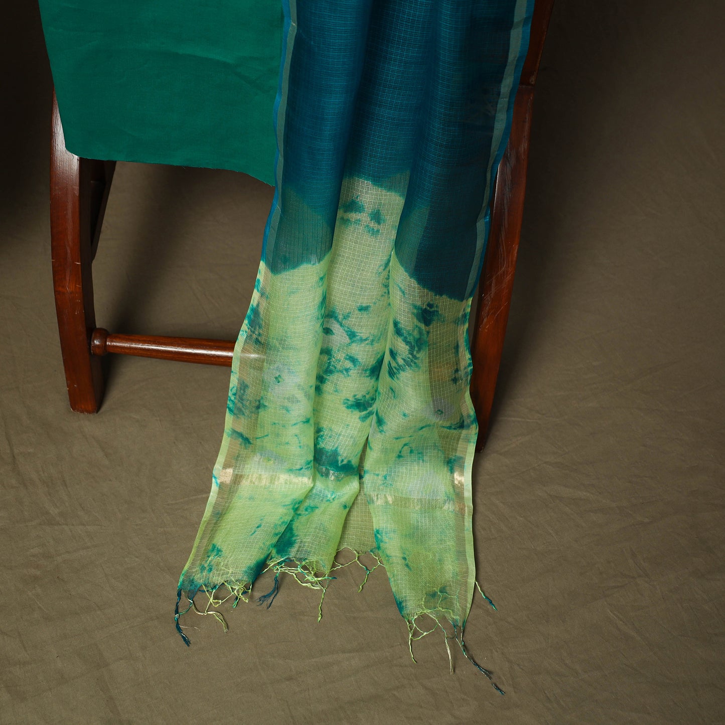Shibori Tie-Dye Kota Doria Silk 3pc Unstitched Dress Material Suit Set 03