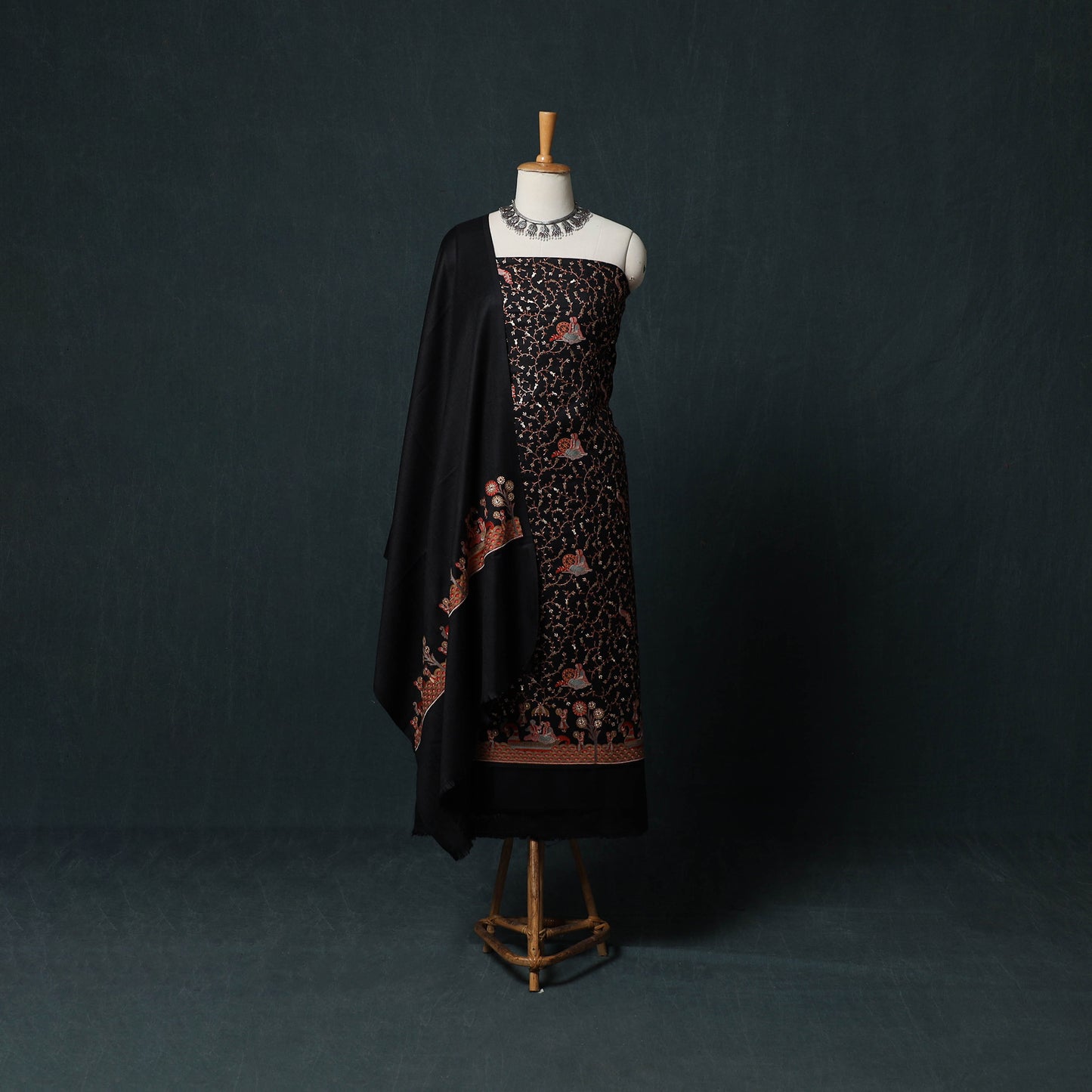 3pc Heavy Embroidered Wool Unstitched Dress Material Suit Set 30
