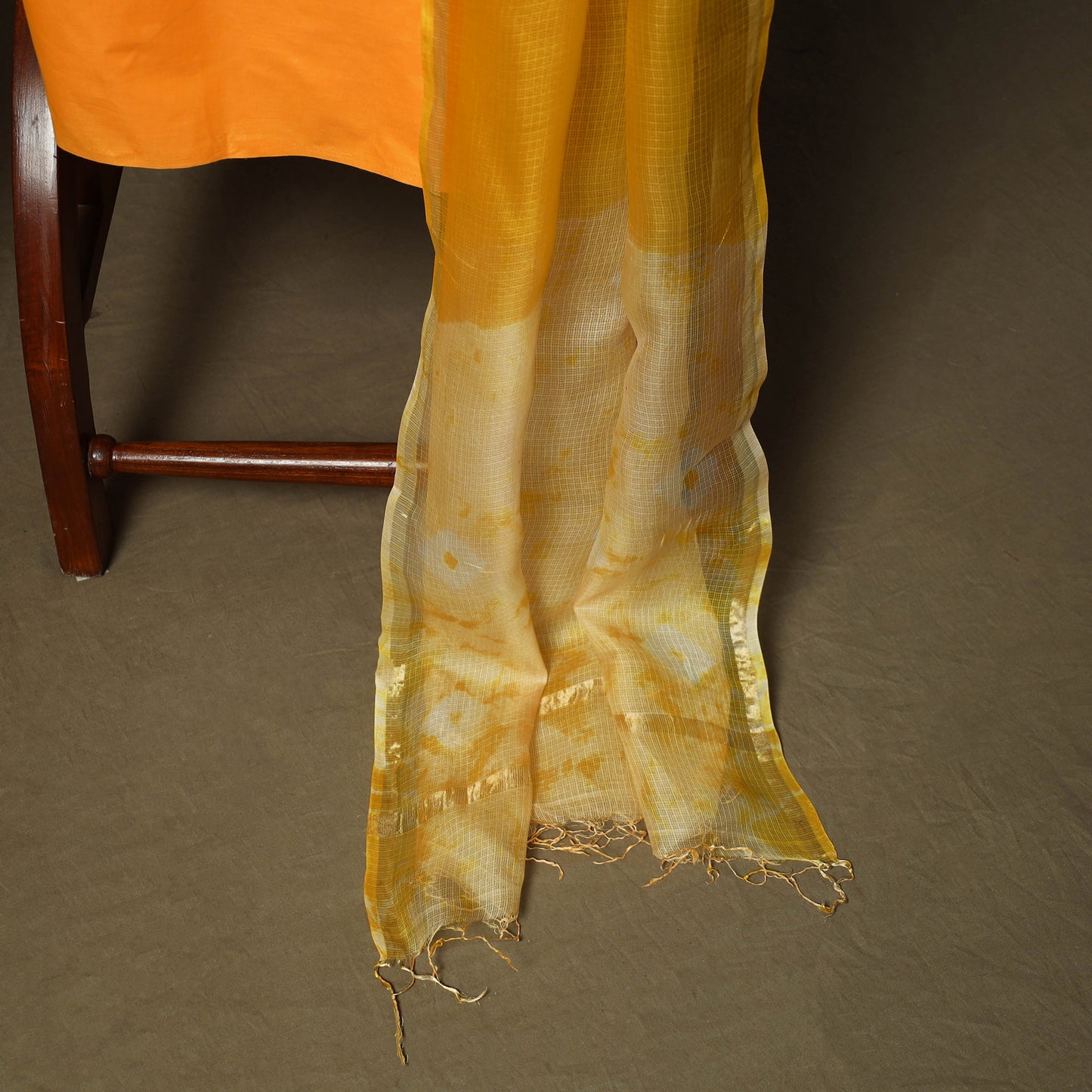 Shibori Tie-Dye Kota Doria Silk 3pc Unstitched Dress Material Suit Set 05