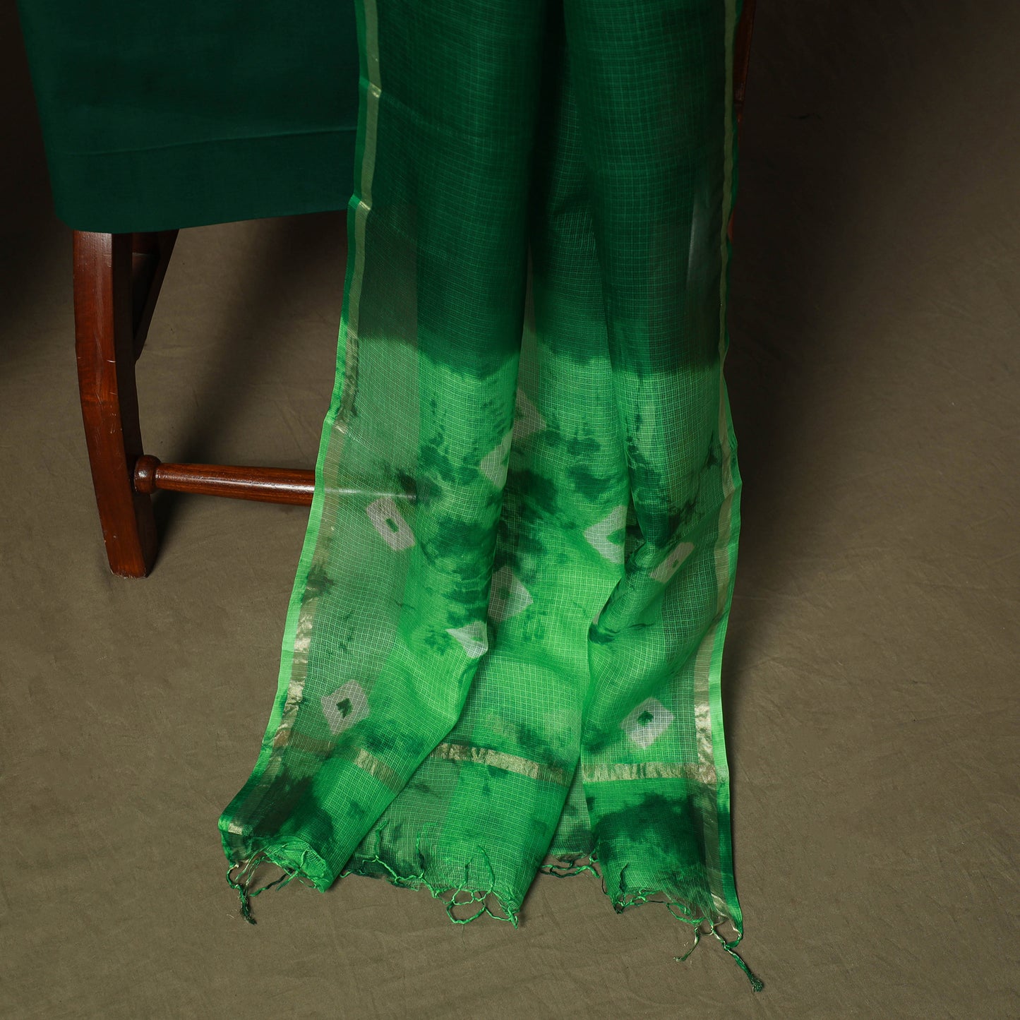 Shibori Tie-Dye Kota Doria Silk 3pc Unstitched Dress Material Suit Set 06