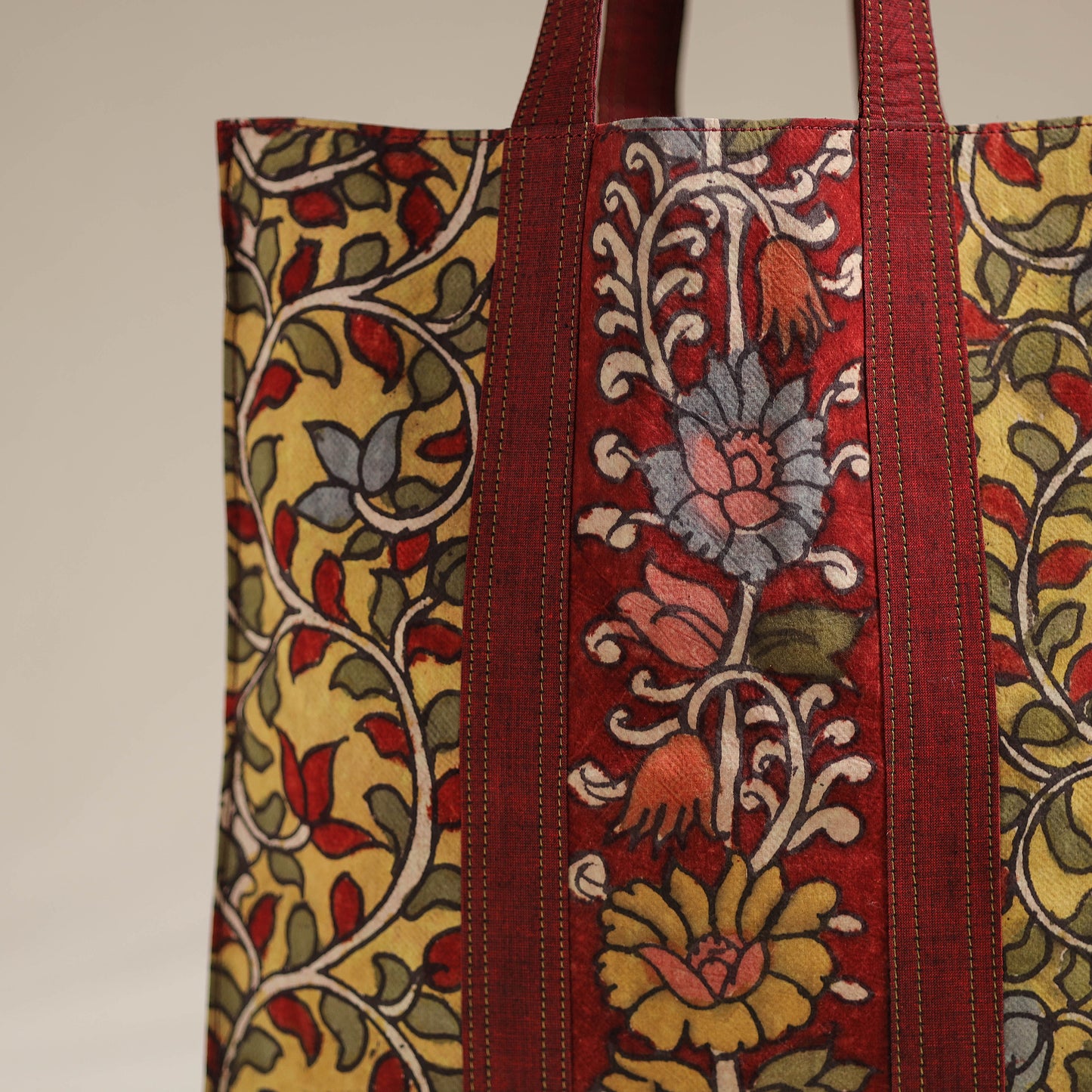 Yellow - handpainted kalamkari natural dyed cotton shoulder