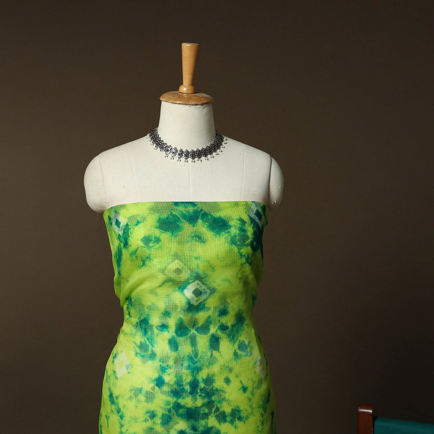 Shibori Tie-Dye Kota Doria Silk 3pc Unstitched Dress Material Suit Set 08