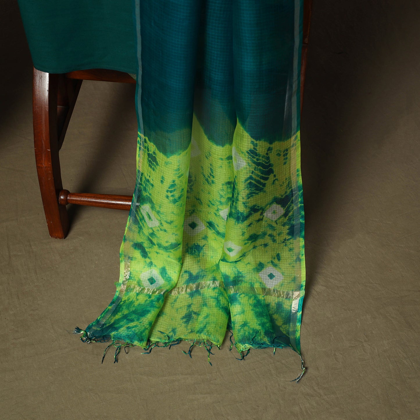 Shibori Tie-Dye Kota Doria Silk 3pc Unstitched Dress Material Suit Set 08