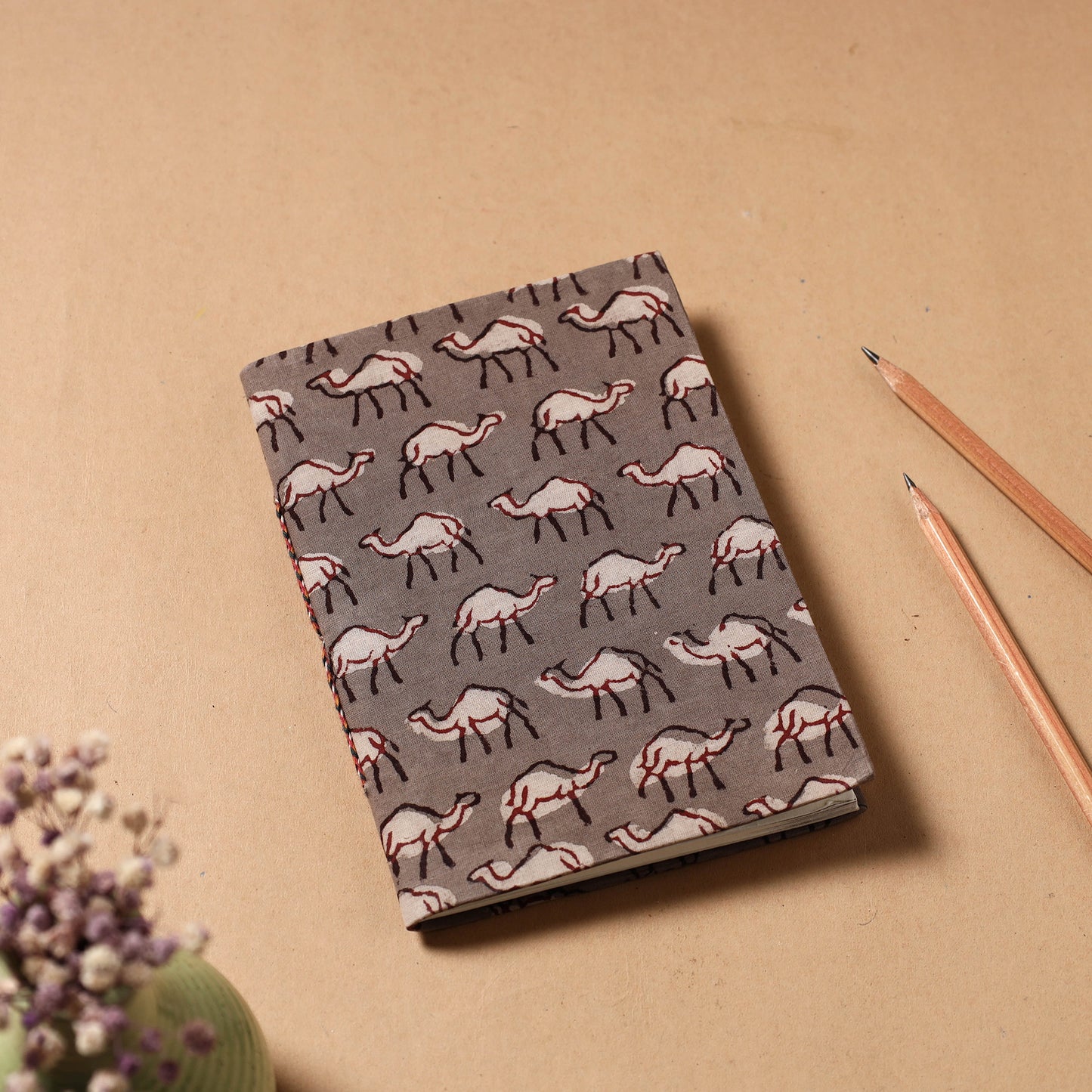 Brown - Bindaas Fabric Cover Handmade Paper Notebook (7 x 5 in)