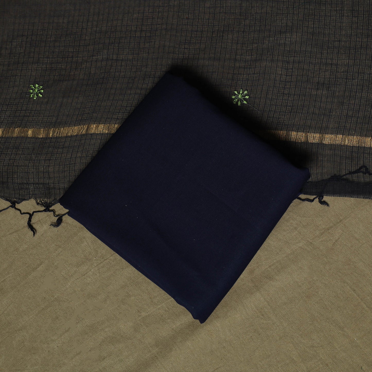 Plain Kota Doria Cotton Embroidered 3pc Unstitched Dress Material Suit Set 09