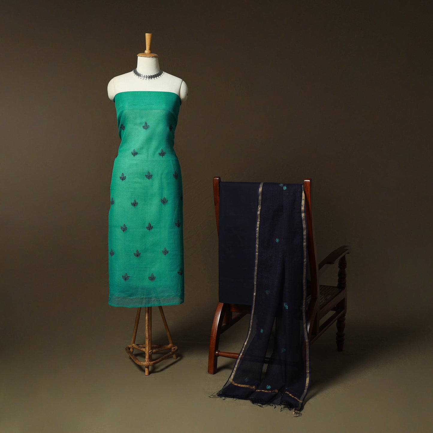 Plain Kota Doria Cotton Embroidered 3pc Unstitched Dress Material Suit Set 11