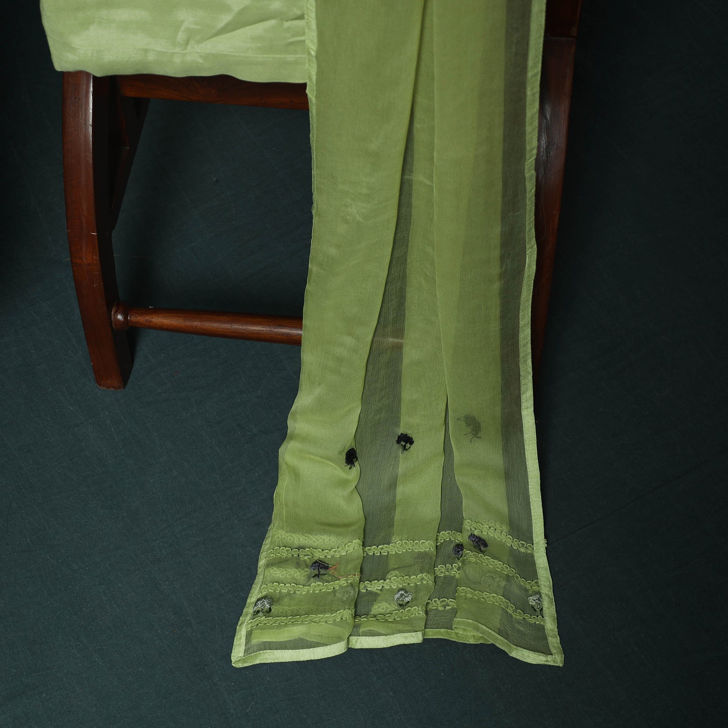 Green - Hand Embroidered Muslin 3pc Unstitched Dress Material 10