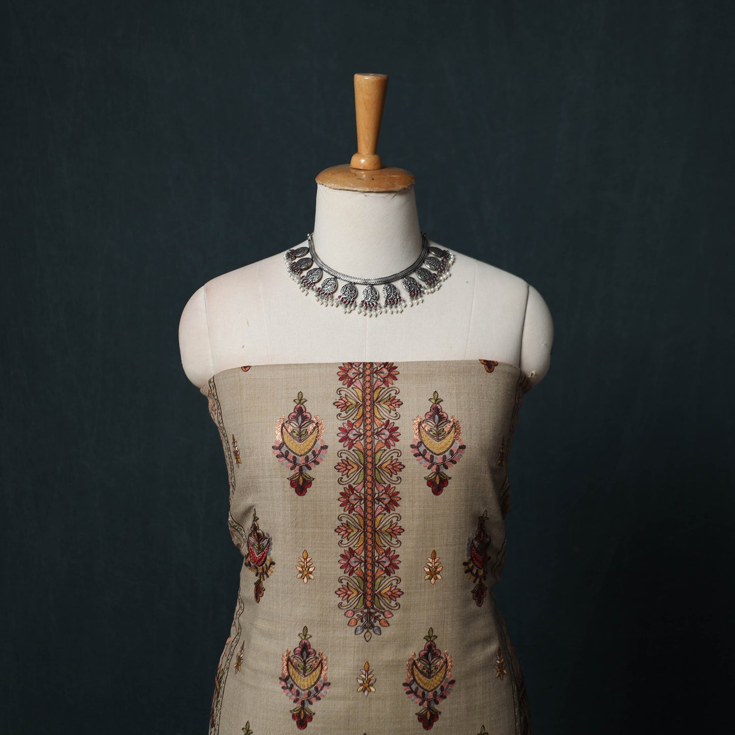 3pc Heavy Chain Stitch Embroidered Wool Unstitched Dress Material Suit Set 42