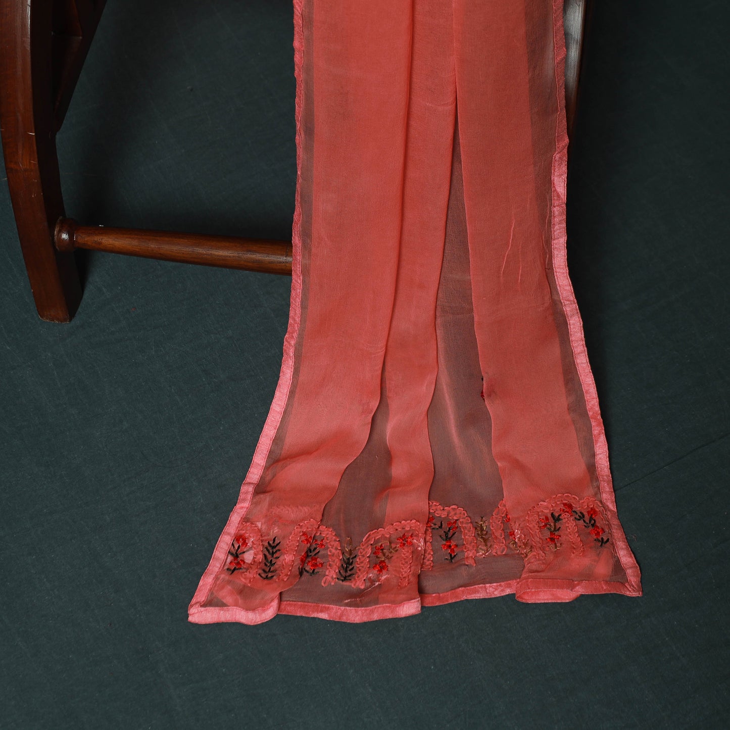 Pink - Hand Embroidered Muslin 3pc Unstitched Dress Material 02