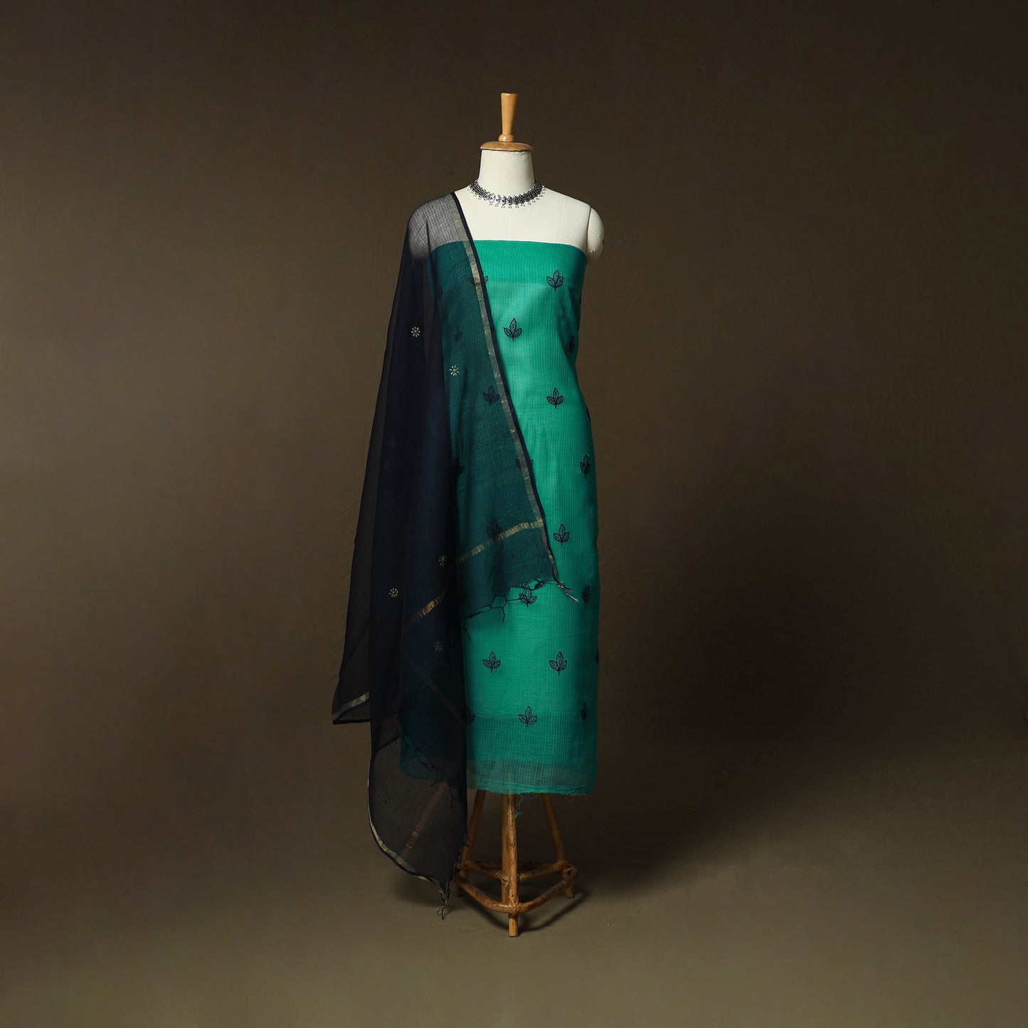 Plain Kota Doria Cotton Embroidered 3pc Unstitched Dress Material Suit Set 16