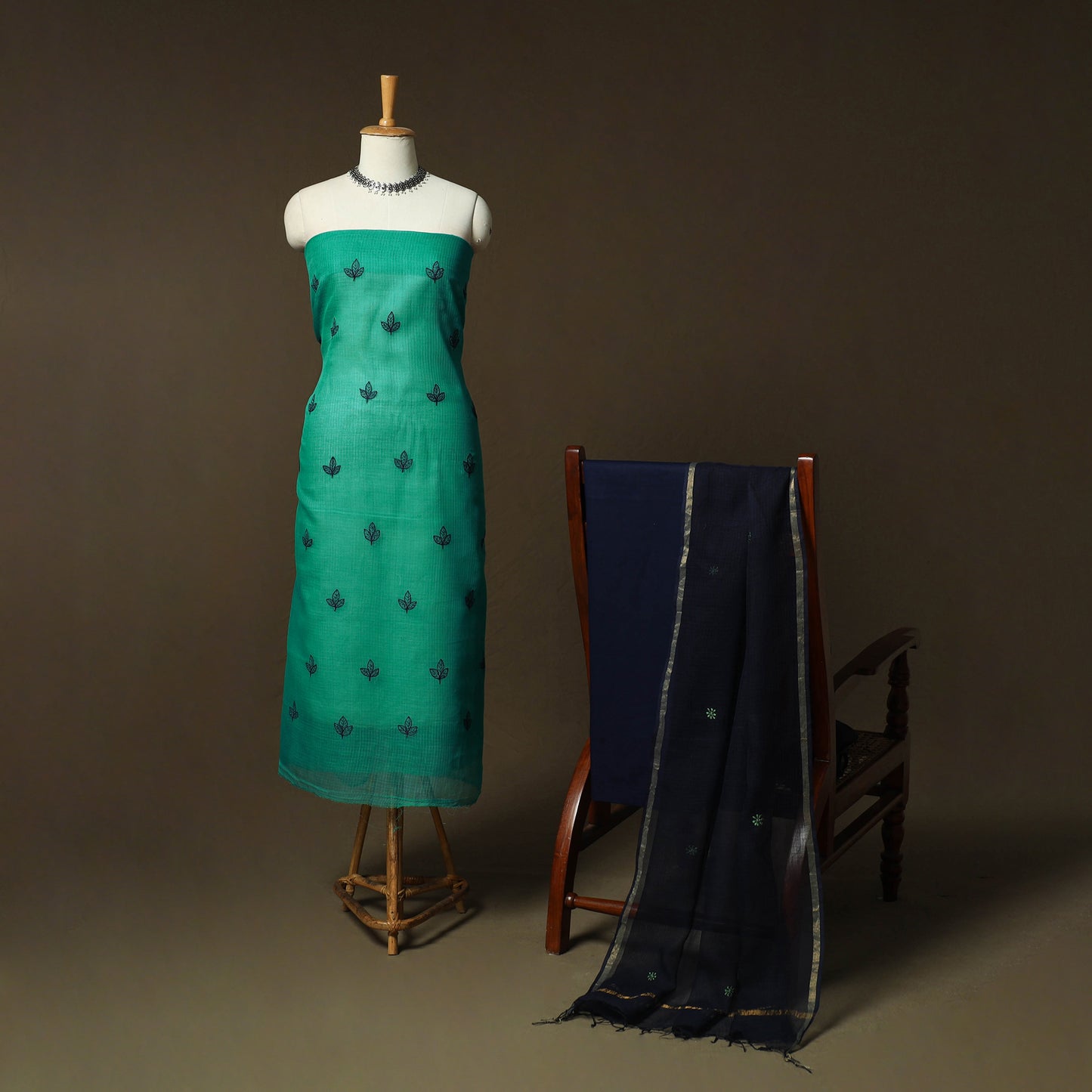 Plain Kota Doria Cotton Embroidered 3pc Unstitched Dress Material Suit Set 16