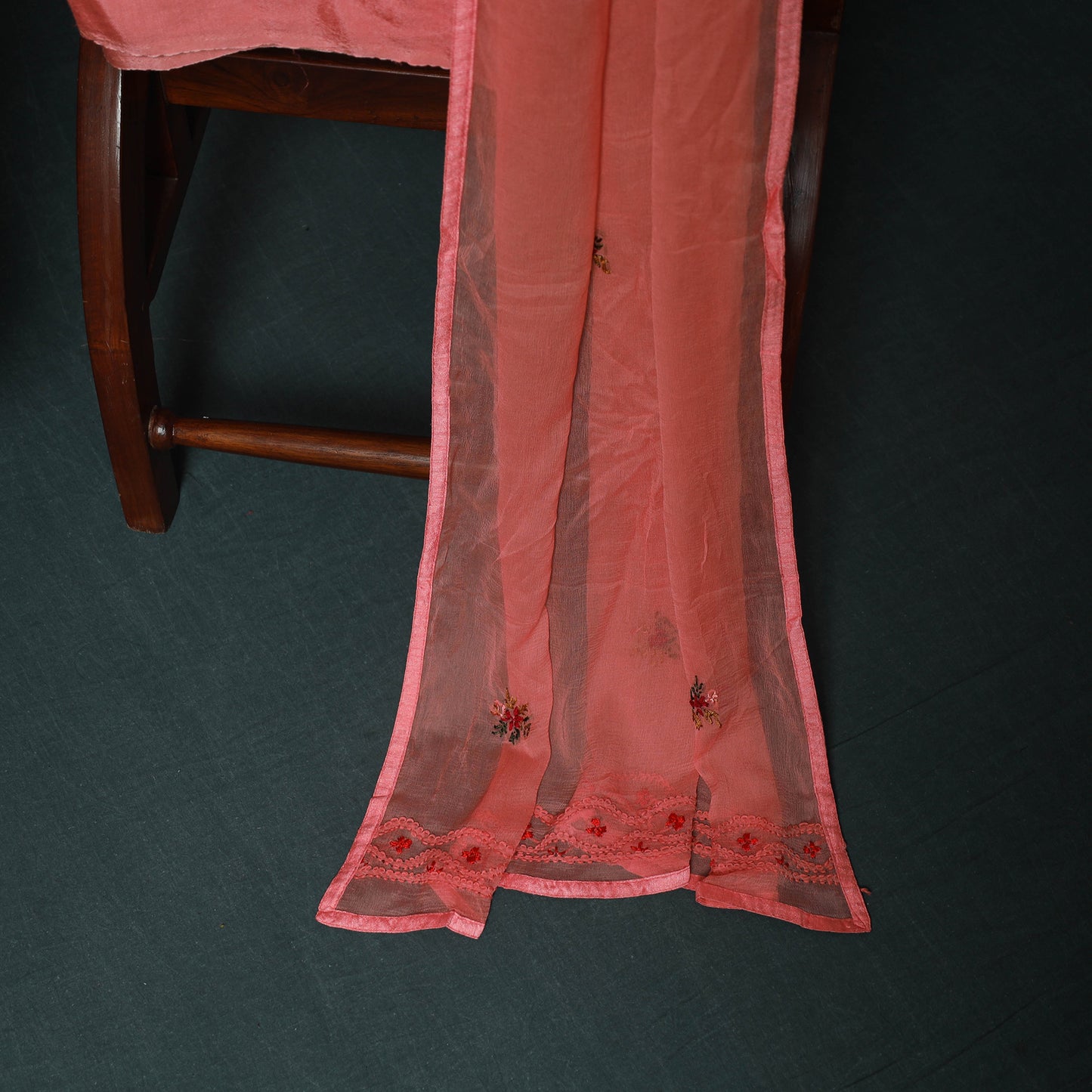 Pink - Hand Embroidered Muslin 3pc Unstitched Dress Material 04