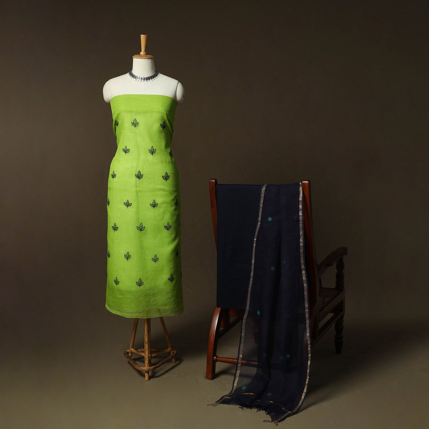 Plain Kota Doria Cotton Embroidered 3pc Unstitched Dress Material Suit Set 17