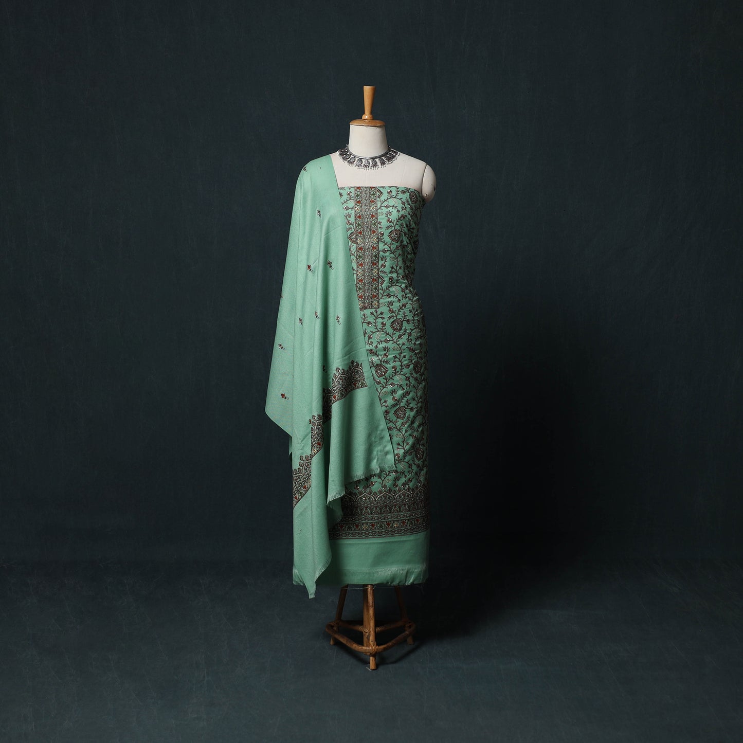3pc Heavy Embroidered Wool Unstitched Dress Material Suit Set 47