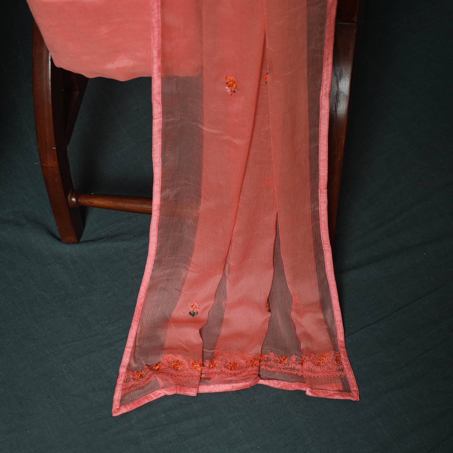 Pink - Hand Embroidered Muslin 3pc Unstitched Dress Material 06