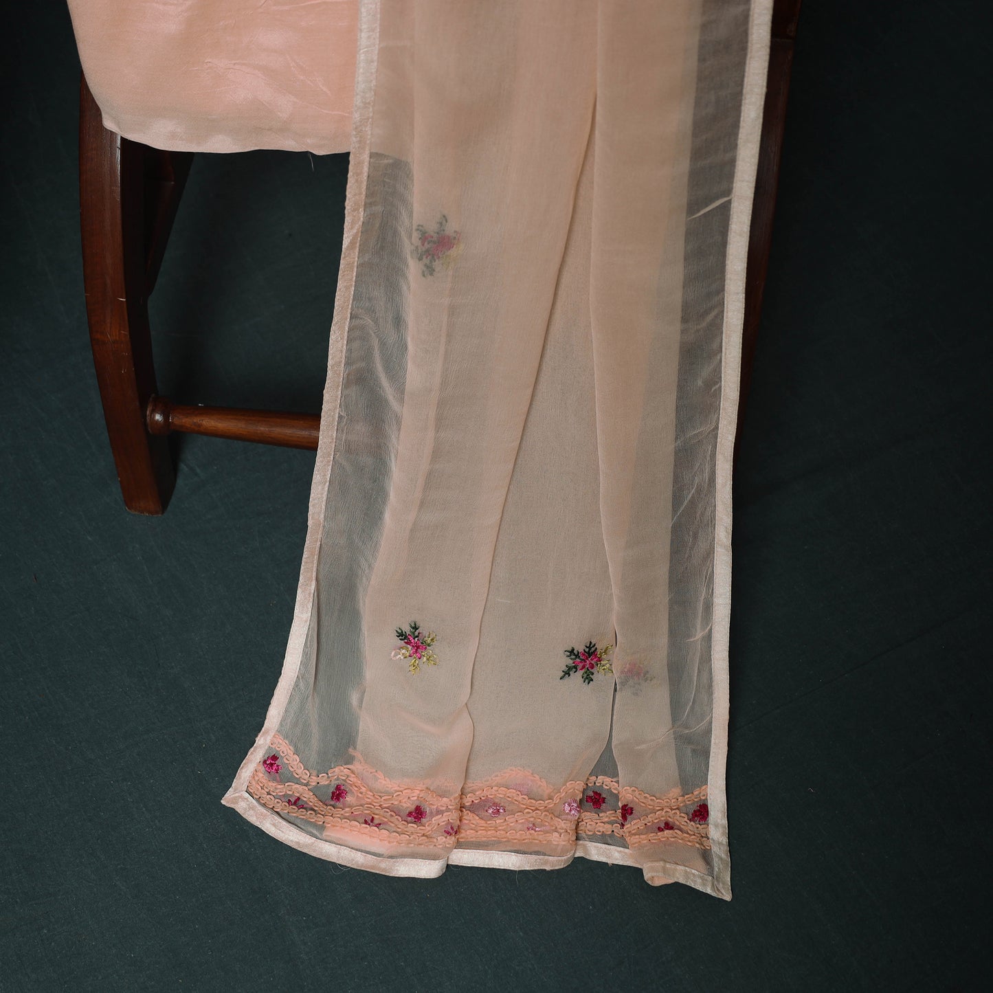 Pink - Hand Embroidered Muslin 3pc Unstitched Dress Material 08