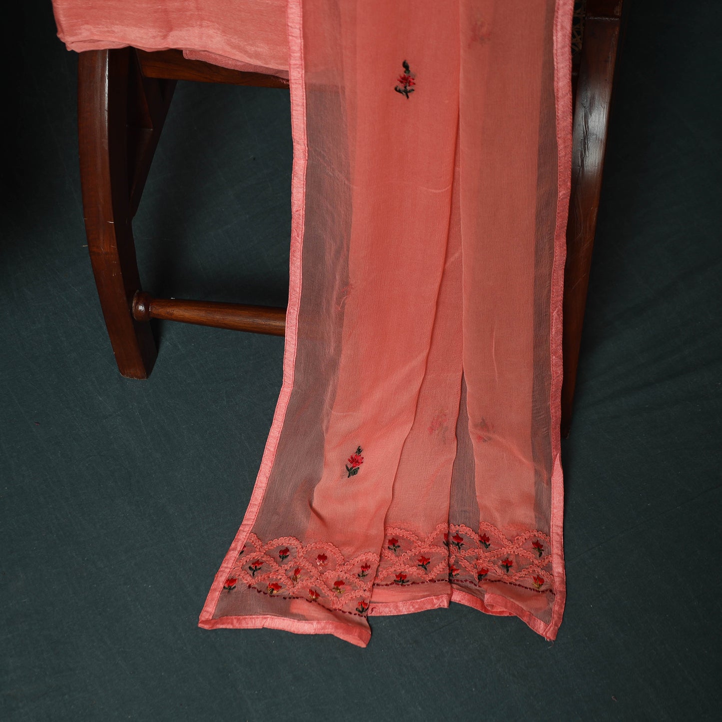 Peach - Hand Embroidered Muslin 3pc Unstitched Dress Material 09