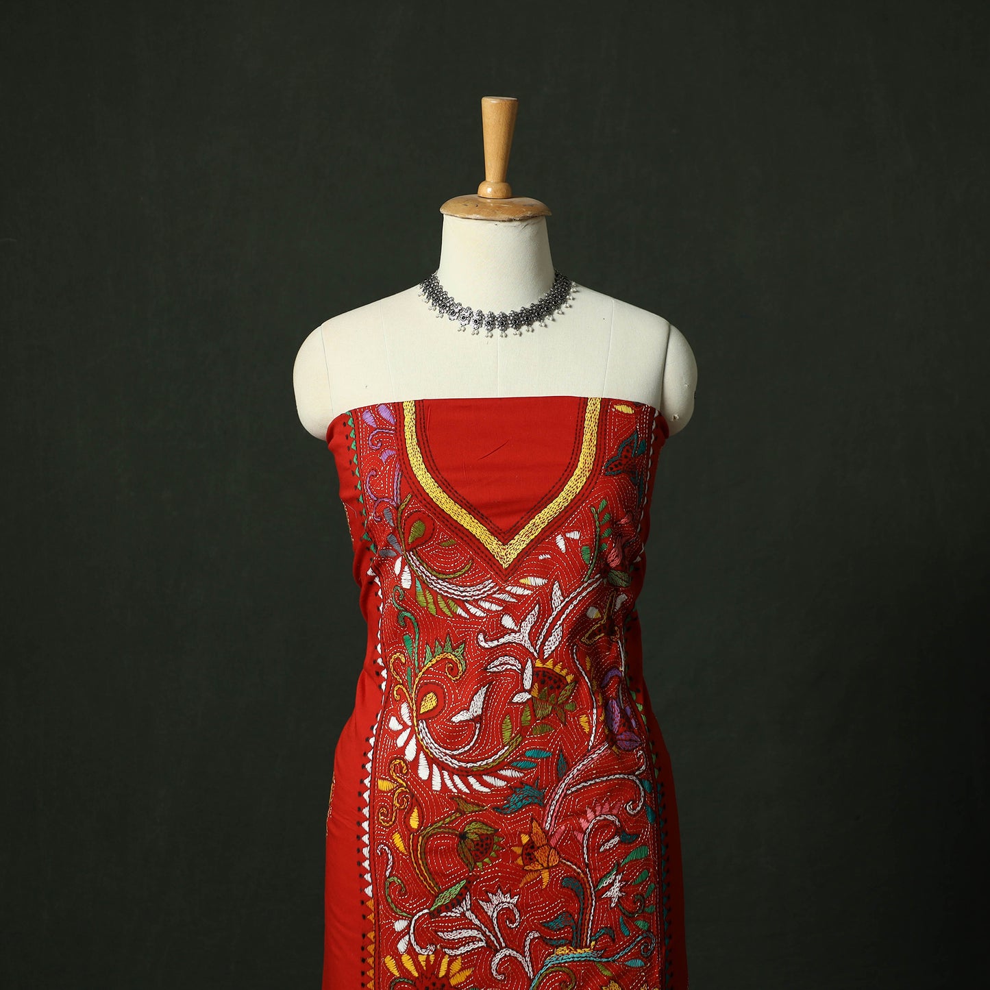 Bengal Nakshi Kantha Hand Embroidered Cotton Unstitched Kurta Material (2.7M) 01