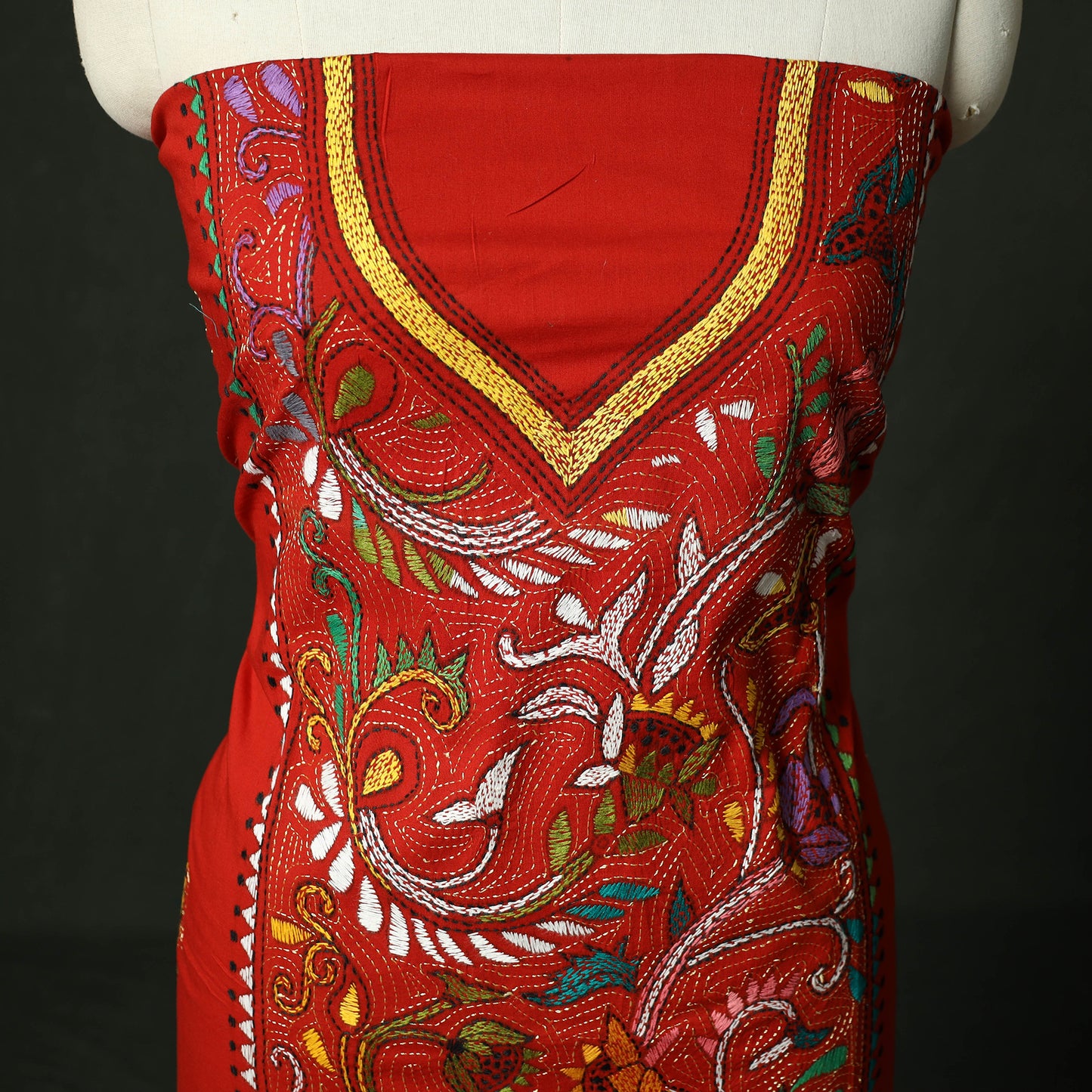 Bengal Nakshi Kantha Hand Embroidered Cotton Unstitched Kurta Material (2.7M) 01