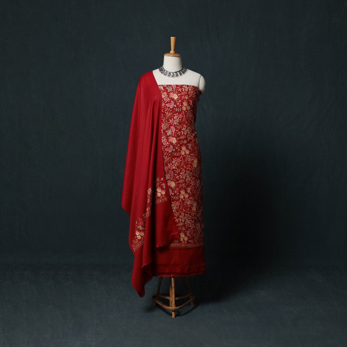 3pc Heavy Embroidered Wool Unstitched Dress Material Suit Set 54