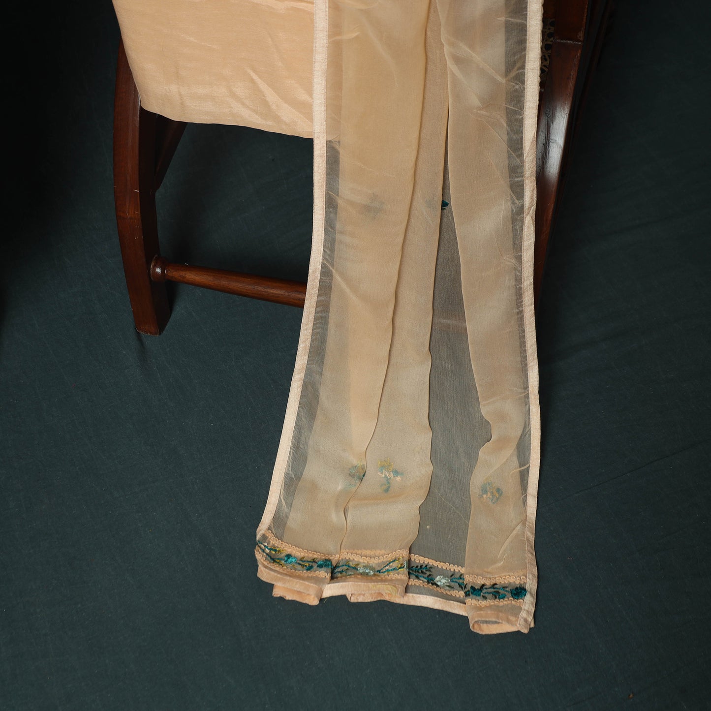 Beige - Hand Embroidered Georgette 3pc Unstitched Dress Material 16