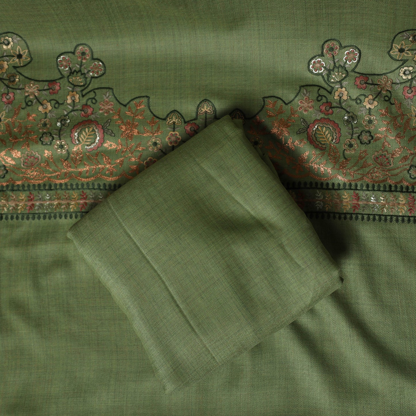 3pc Heavy Embroidered Wool Unstitched Dress Material Suit Set 57