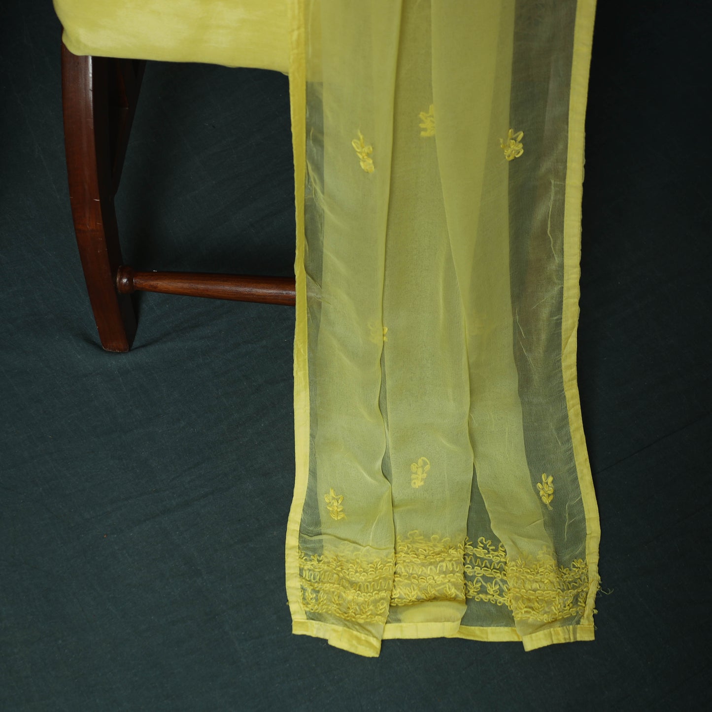 Yellow - Hand Embroidered Muslin 3pc Unstitched Dress Material 19