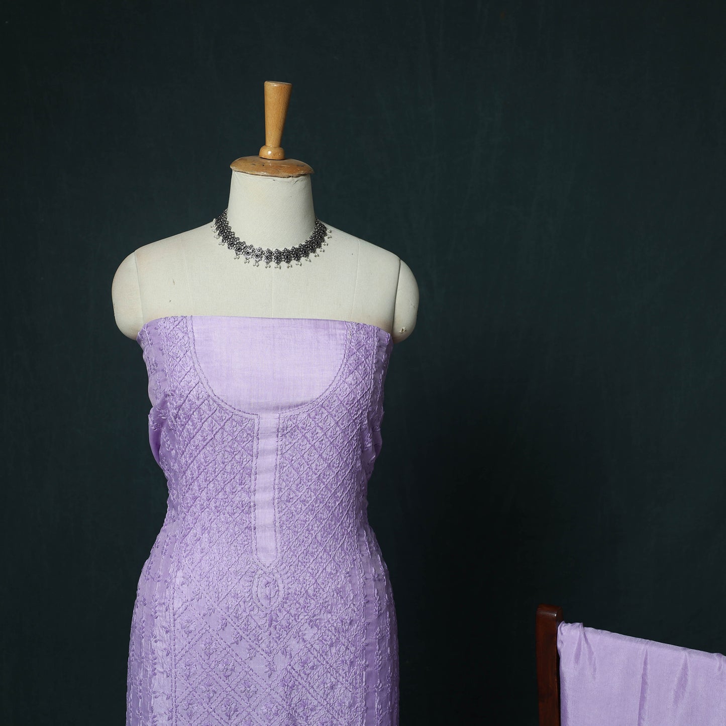 Purple - Hand Embroidered Muslin 3pc Unstitched Dress Material 20