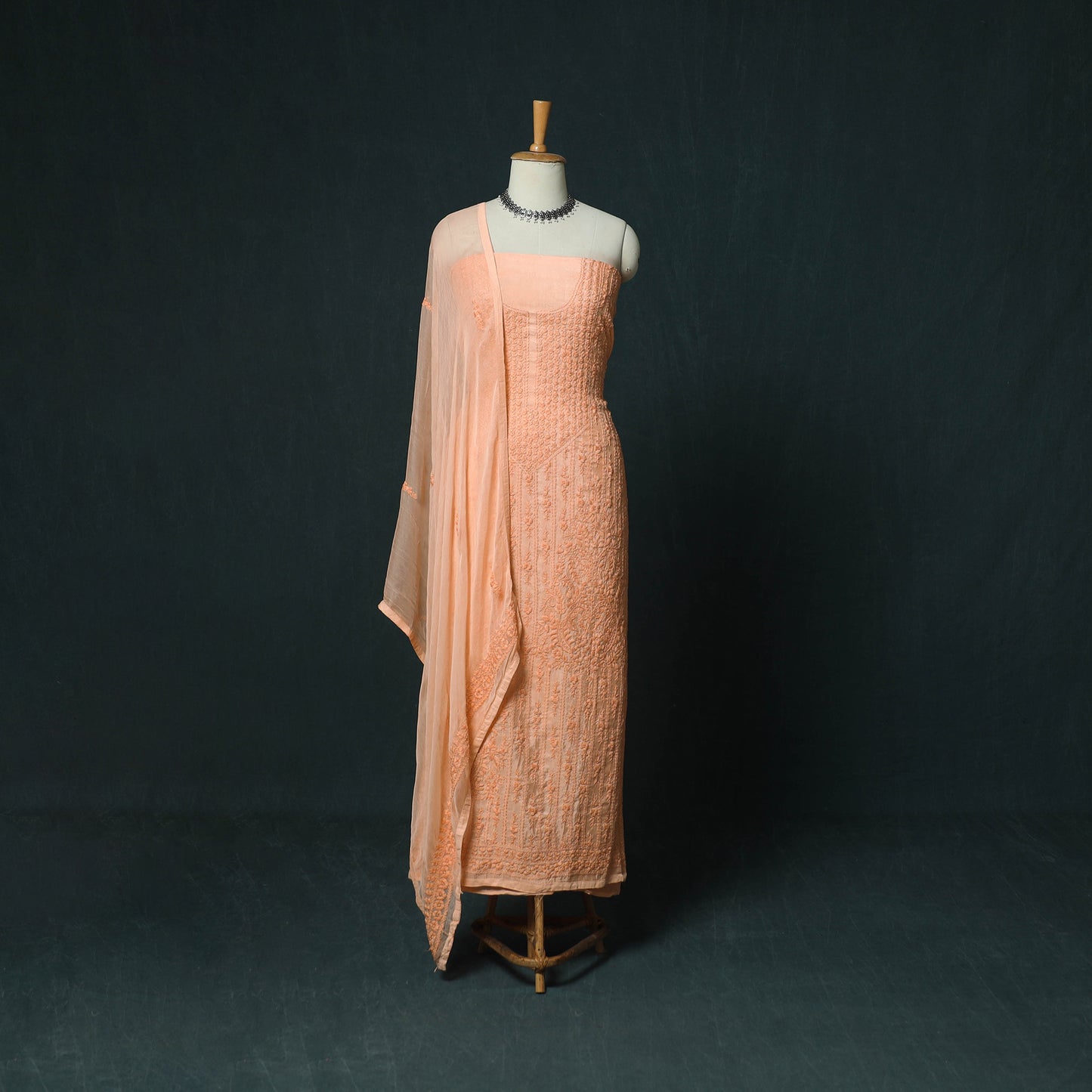 Peach - Hand Embroidered Muslin 3pc Unstitched Dress Material 23