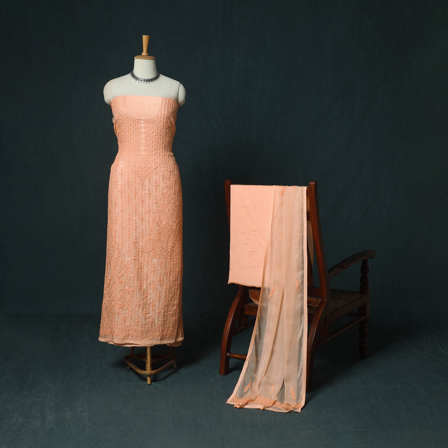Peach - Hand Embroidered Muslin 3pc Unstitched Dress Material 23