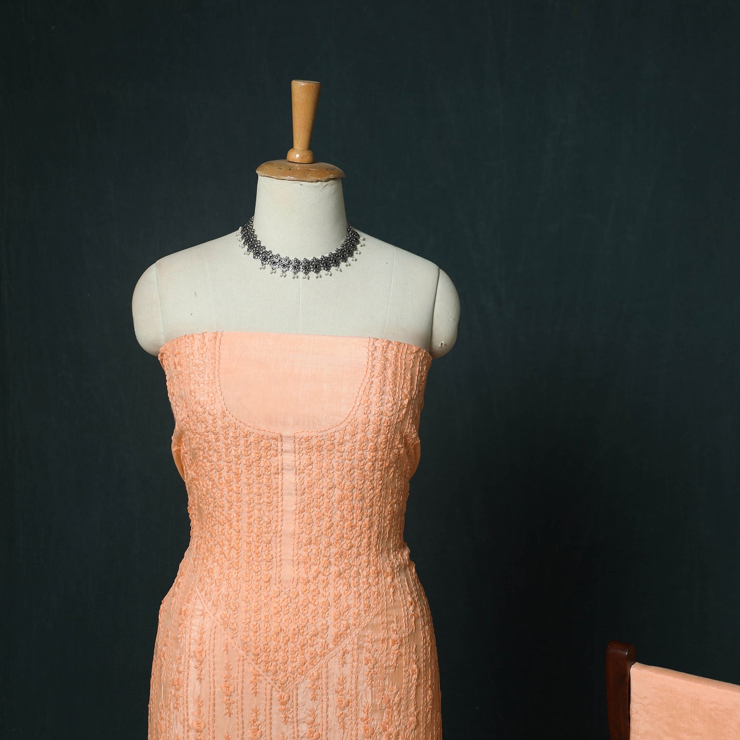 Peach - Hand Embroidered Muslin 3pc Unstitched Dress Material 23