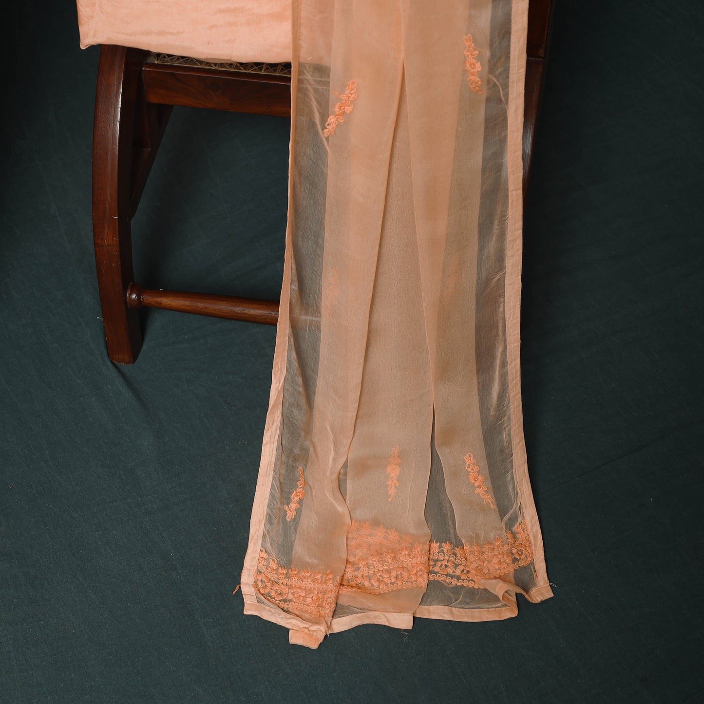 Peach - Hand Embroidered Muslin 3pc Unstitched Dress Material 23