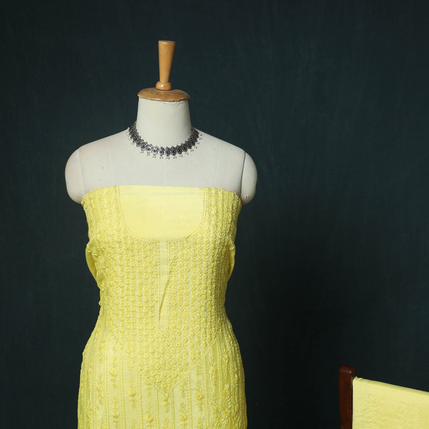 Yellow - Hand Embroidered Muslin 3pc Unstitched Dress Material 24