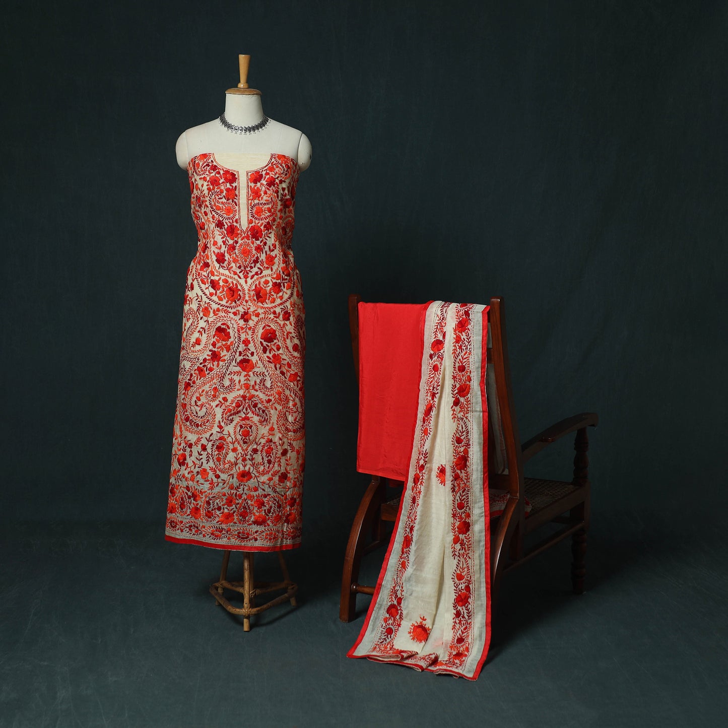 Hand Embroidered Chanderi Silk 3pc Unstitched Dress Material 29