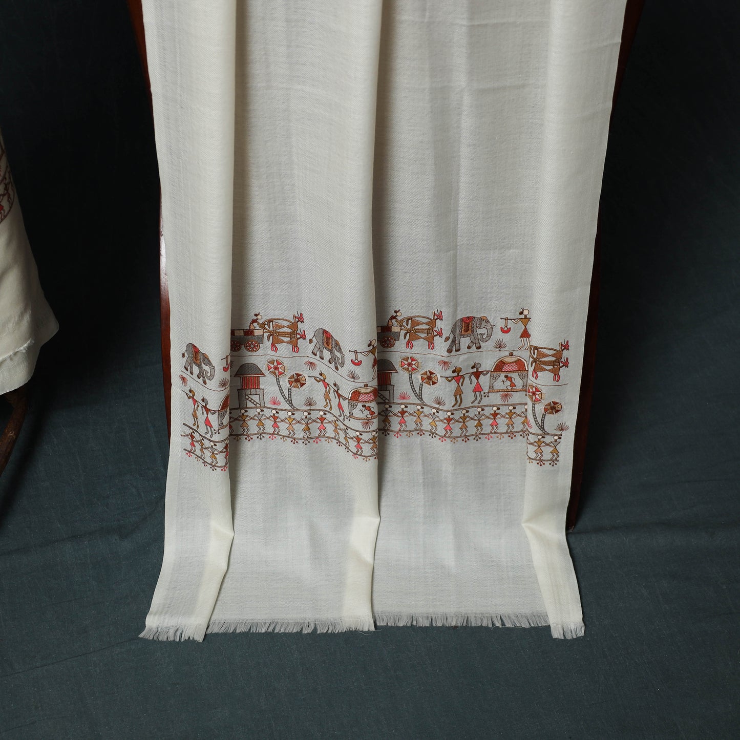 3pc Heavy Embroidered Wool Unstitched Dress Material Suit Set 74
