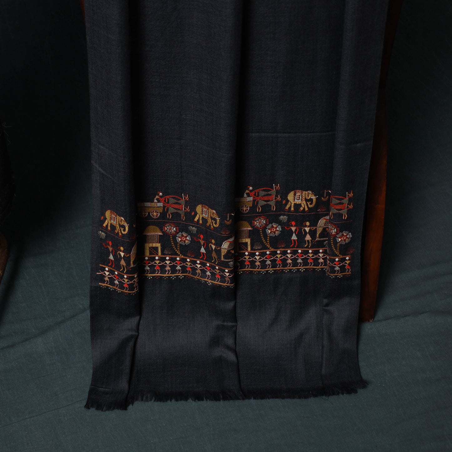 3pc Heavy Embroidered Wool Unstitched Dress Material Suit Set 75