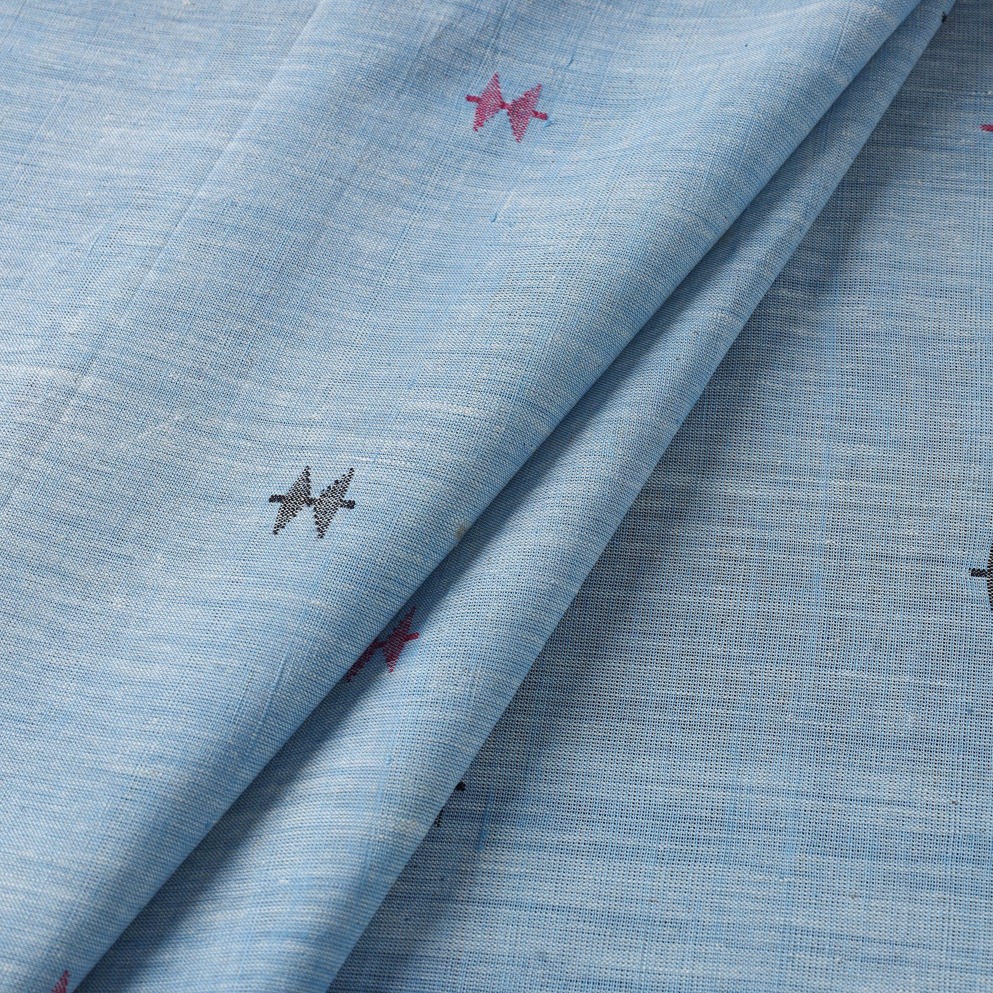 Blue - Handspun Handloom Natural Dyed Cotton Geometric Buti Srikakulam Jamdani Fabric 17