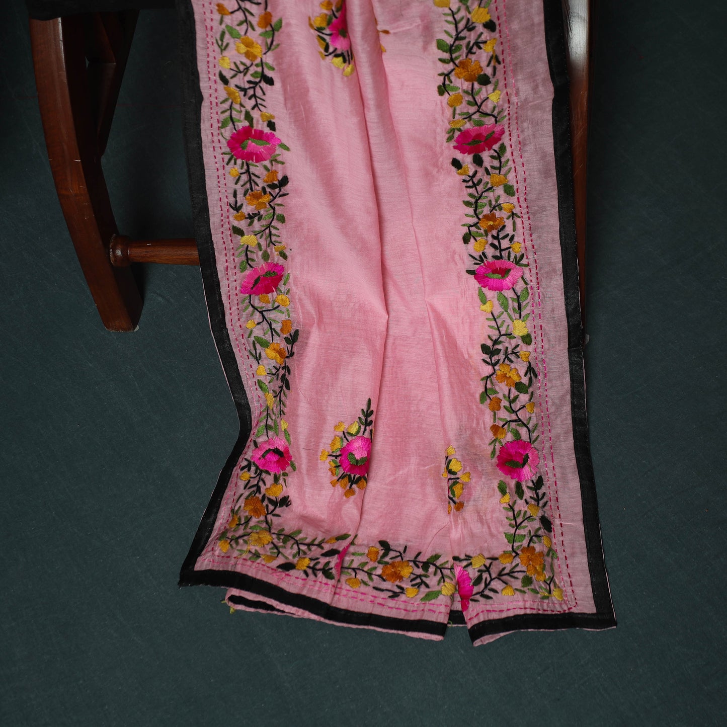 Pink - Hand Embroidered Chanderi Silk 3pc Unstitched Dress Material 41