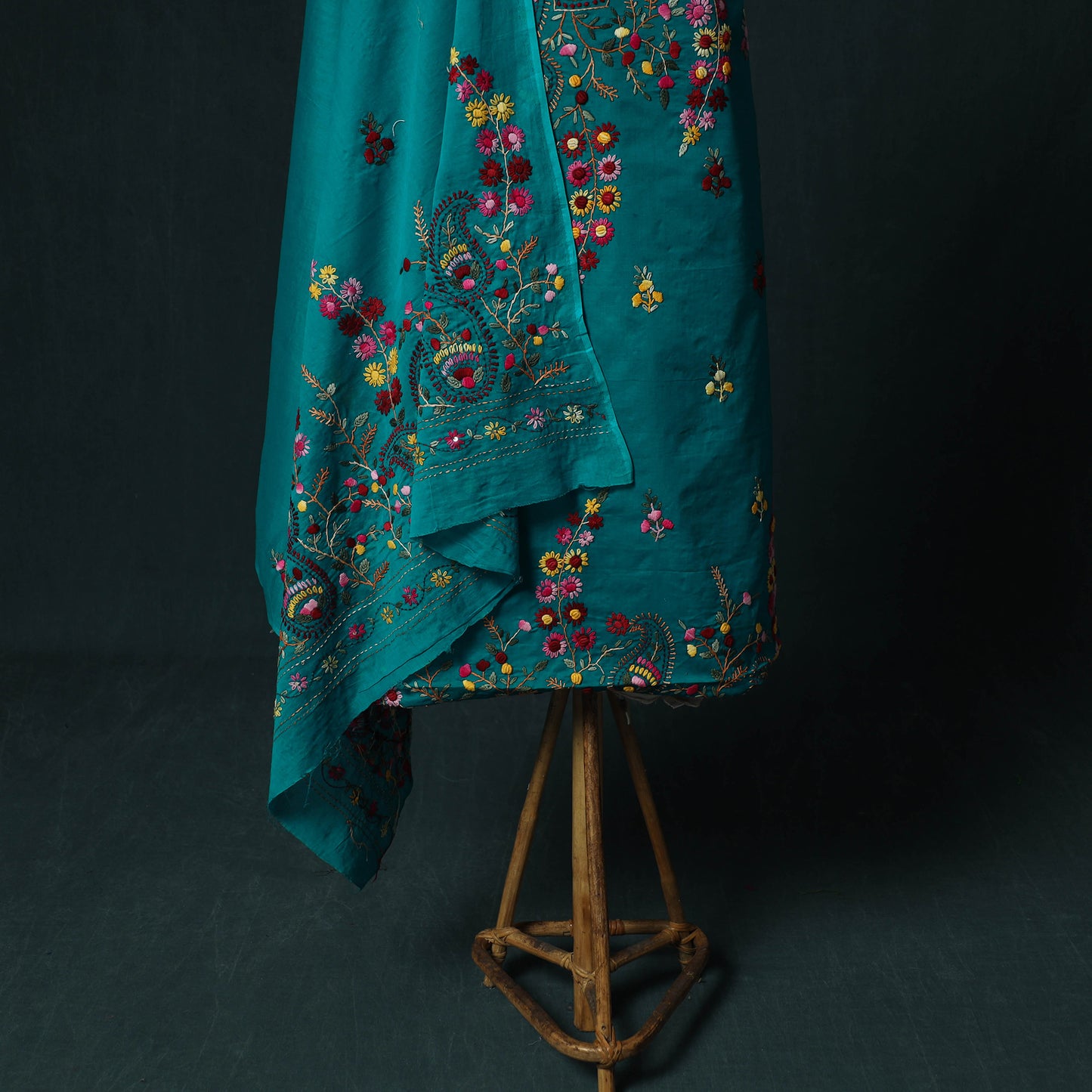 Blue - Hand Embroidered Cotton 3pc Unstitched Dress Material 49